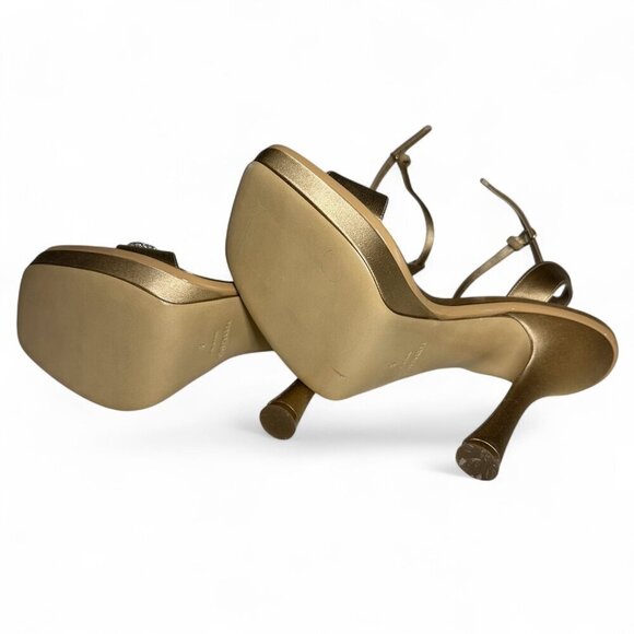 Salvatore Ferragamo Allison Crystal Knot High Heel Sandal, Light Camel, Sz 8 NIB - Picture 9 of 10